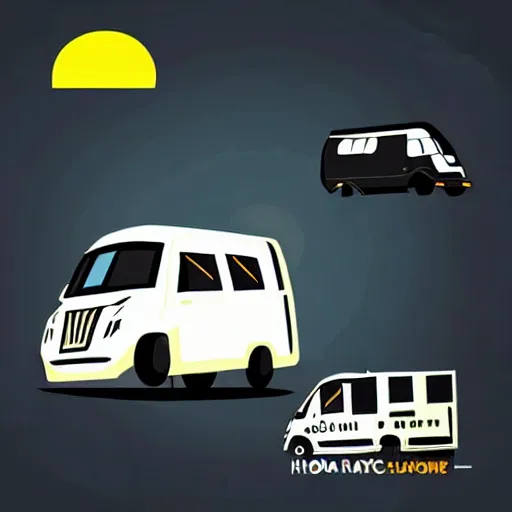 Prompt: vector art of a white and black cute thor chateau! motorhome camper!!, highway, mountains and colorful sunset!!, very happy, minimal vector art sticker!! by tom whalen, sanja stikovic