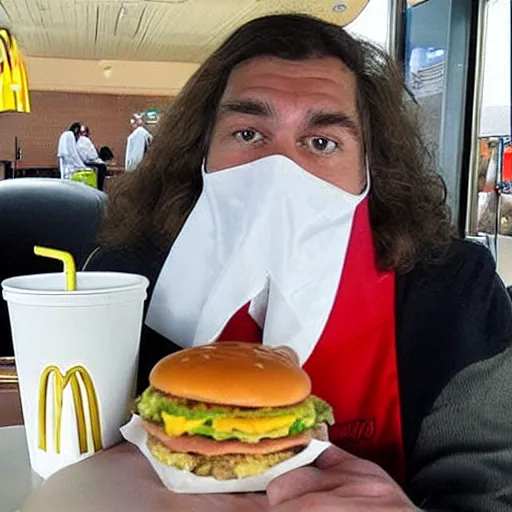 Image similar to Jesus on his lunch break at McDonald’s