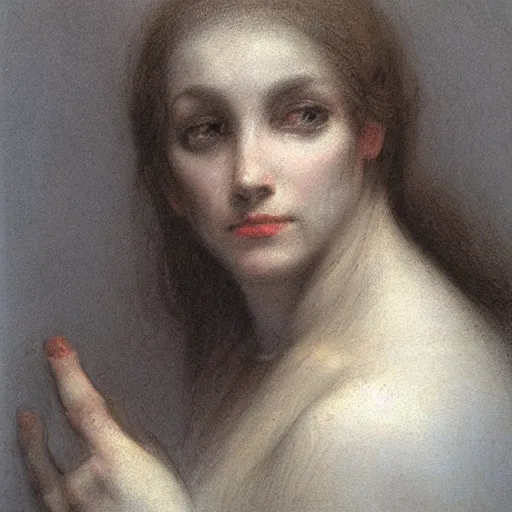 Image similar to white chalk study of a womans portarit by arnold bocklin