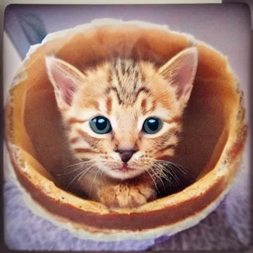 Prompt: kitten living inside a bread, hyper detailed