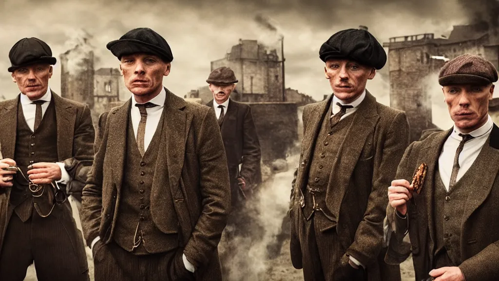 Prompt: the peaky blinders made out of shrimps