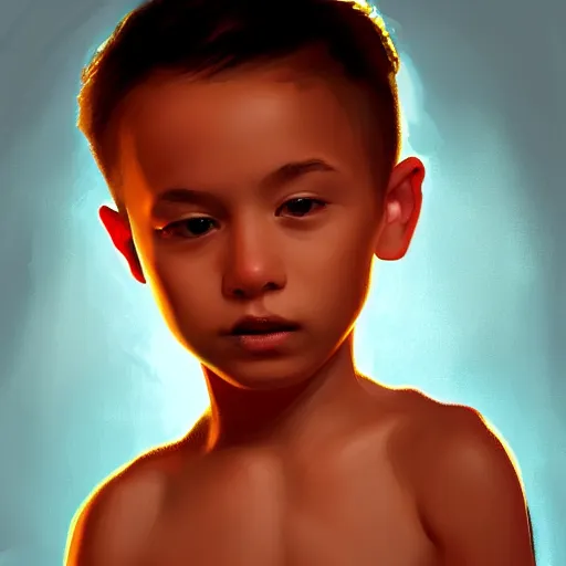 Image similar to kid with huge head, digital painting, beautiful lighting