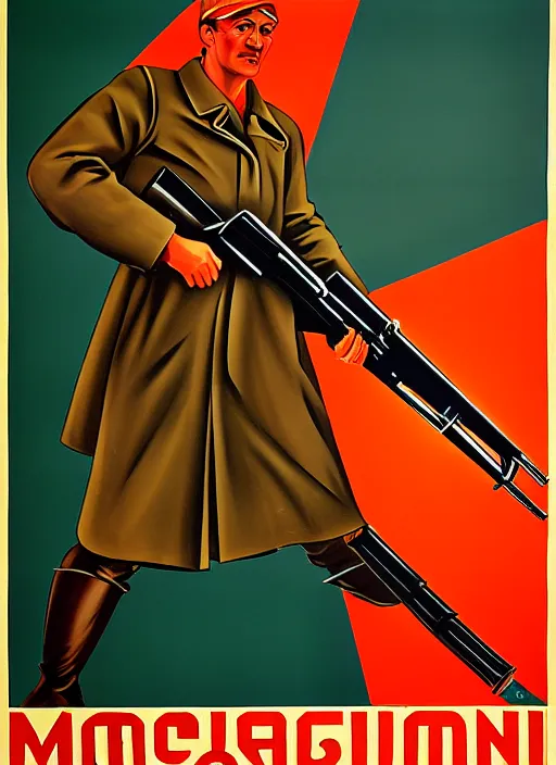 Image similar to soviet propaganda poster of a mosin - nagant, socialist realism. by alexander zelensky, viktor deni, havrylo pustoviyt