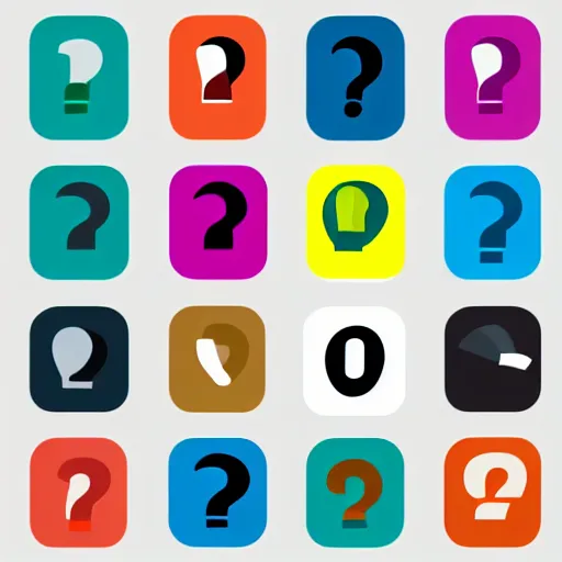 Prompt: 1 2 aligned colourful icons of question marks