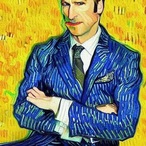 Image similar to a detailed portrait of bob odenkirk as saul goodman by van gogh