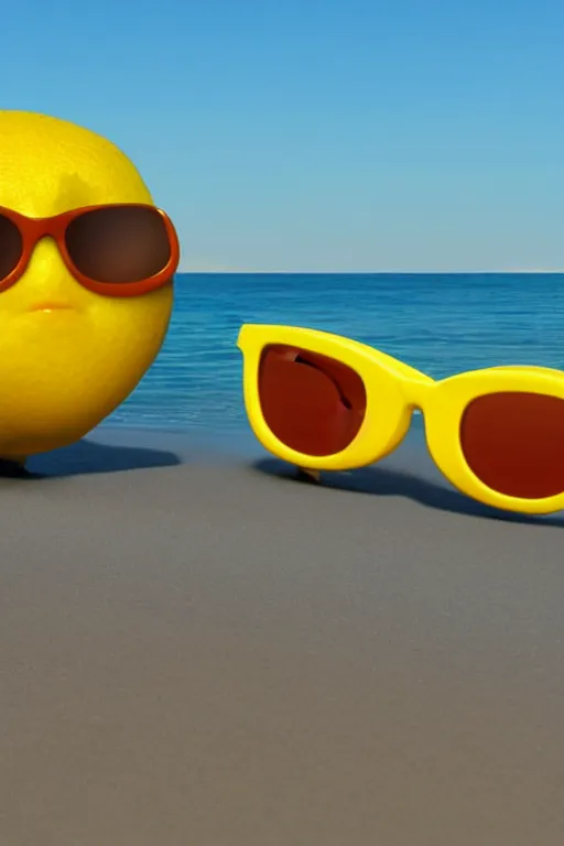 Prompt: a pixar lemon wearing sunglasses on a beach, anatomy, bathed in light, highly detailed, photorealistic, artstation, smooth, sharp focus, illustration, unreal engine 5, 8 k, art by artgerm and greg rutkowski and edgar maxence