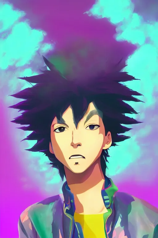 Image similar to prince, rock star, photorealistic face 4 k digital paint by studio ghibli hayao miyazaki. vivid colours, vaporwave lighting style, very sharp and detailed. trending on artstation and behance.