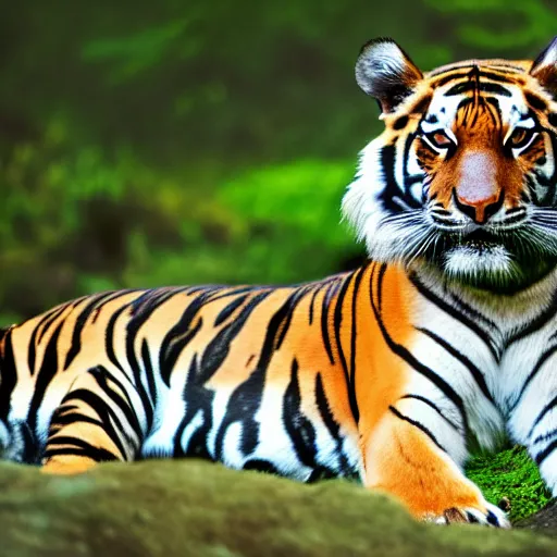 Prompt: A photo of a tiger with a forest as background