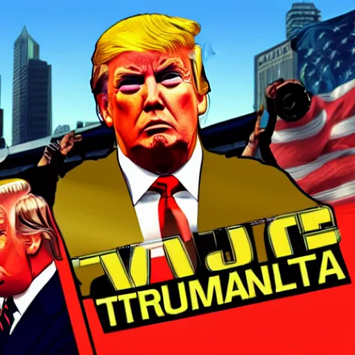 Image similar to Donald Trump in GTA V, Cover Art by Stephen Bliss, boxart, loading screen