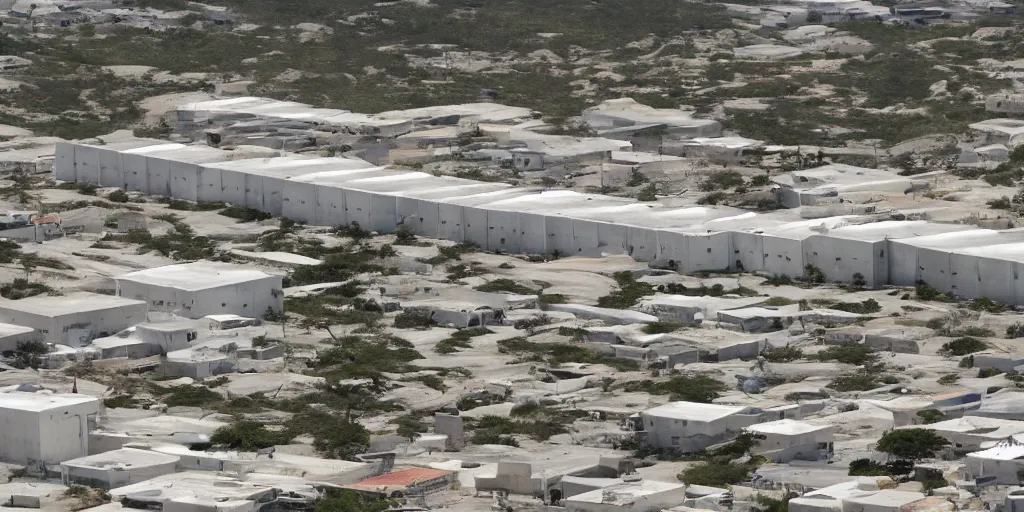 Prompt: buildings at guantanamo bay prison, no army