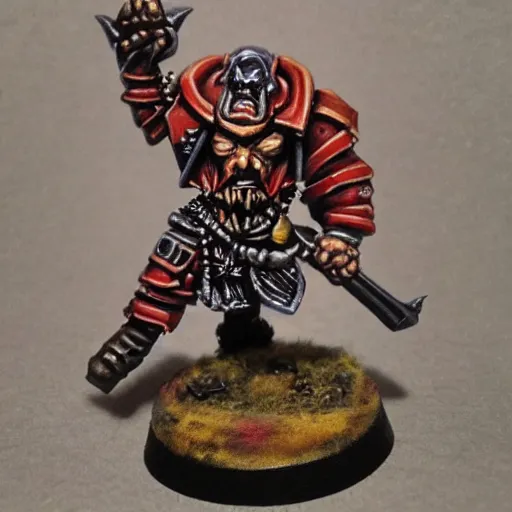 Image similar to chaos dwarf smith in the style of warhammer fantasy : : head and torso oil painting