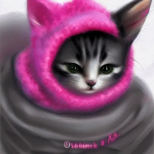 Image similar to cute kitten wearing a pink sweater, digital art, concept art, gemmy woud binnendijk, nixeu, artgerm