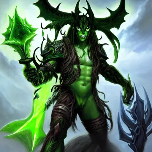 Image similar to illidan stormrage painting grandiose fantasy slaying demons