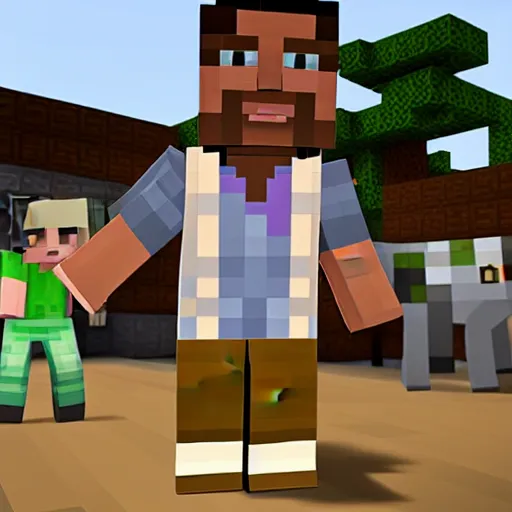 Prompt: Michael from gta 5 playing minecraft