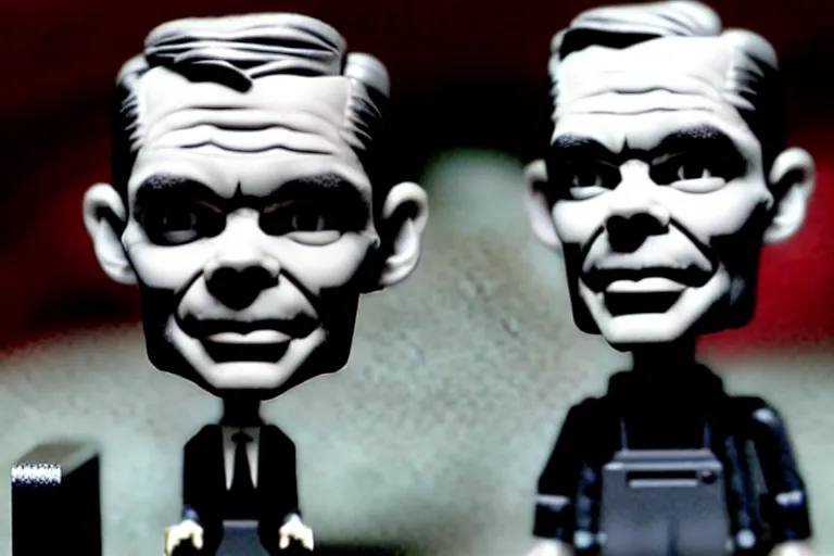 Image similar to alan turing being possessed by agent smith, stop motion vinyl action figure, plastic, toy, butcher billy style