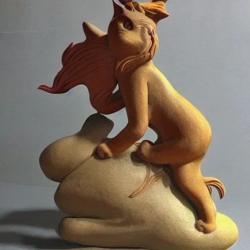 Image similar to clay model statue flowing rainbow cat by susan herbert and hiroshige ii and theophile steinlen and louis wain and min zhen and arthur rackham and pierre bonnard and bonnie mclean and wes wilson, 8 k, artstation