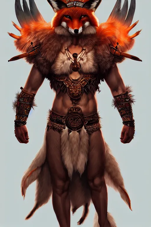 Prompt: digital art, centered full body of an Warrior boy with fox headdress ,intricate, veins, by James Jean and by artgerm , by ross tran, ultradetailed, charachter design, concept art, trending on artstation,