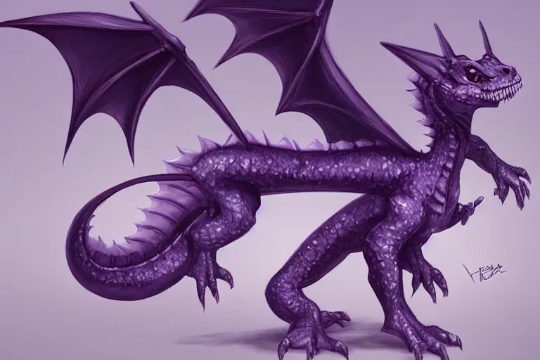 Image similar to full body digital illustration of a cute baby dragon by randy Vargas, iridescent purple, concept art, matte background, deviantArt, artstation