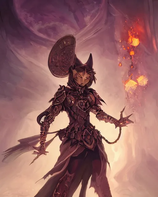 Prompt: Cat witch armor, portrait, casting epic spell, magic the gathering artwork, D&D, fantasy, cinematic lighting, centered, symmetrical, highly detailed, digital painting, artstation, concept art, smooth, sharp focus, illustration, volumetric lighting, epic Composition, 8k, art by Akihiko Yoshida and Greg Rutkowski and Craig Mullins, oil painting, cgsociety