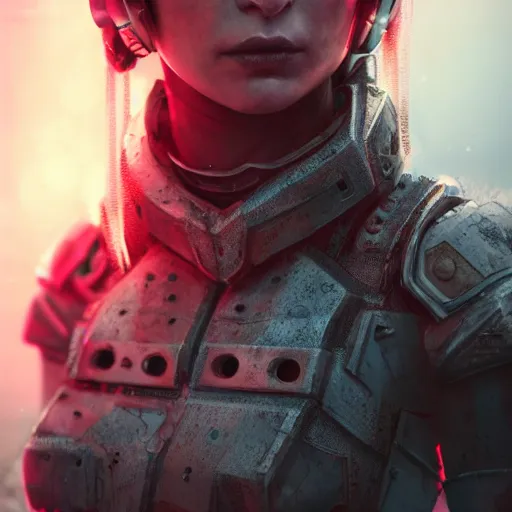 Image similar to mia wasikowska portrait, dystopia core, apocalyptic, armor, warrior, dramatic, sharp focus, fiction, neon, fantasy, hyper detailed, digital art, trending in artstation, cinematic lighting, studio quality, smooth render, unreal engine 5 rendered, octane rendered, art style and nixeu and wlop and krenz cushart