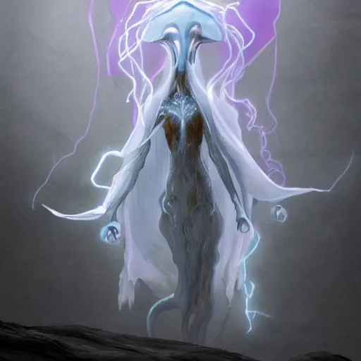 Image similar to concept designs for an ethereal ghostly wraith like figure with a squid like parasite latched onto its head and long tentacle arms that flow lazily but gracefully at its sides like a cloak while it floats around a frozen rocky tundra in the snow searching for lost souls and that hides amongst the shadows in the trees, this character has hydrokinesis and electrokinesis for the resident evil village video game franchise with inspiration from the franchise Bloodborne as a muppet from sesame street, photo realistic, photography, sesame street, bloodborne, resident evil