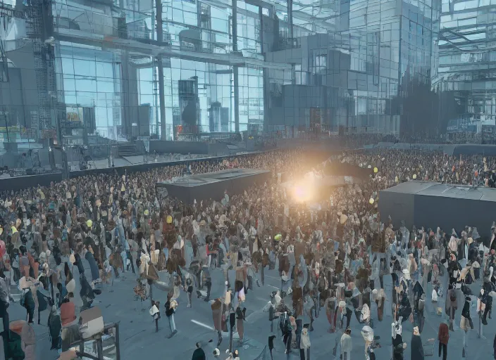 Image similar to huge crowd of small working citizens connected to a large single billionaire via catheters, DSLR 85mm, by Aleksandr Deyneka and Andrei Popov, Unreal Engine 5, Lumen, Nanite