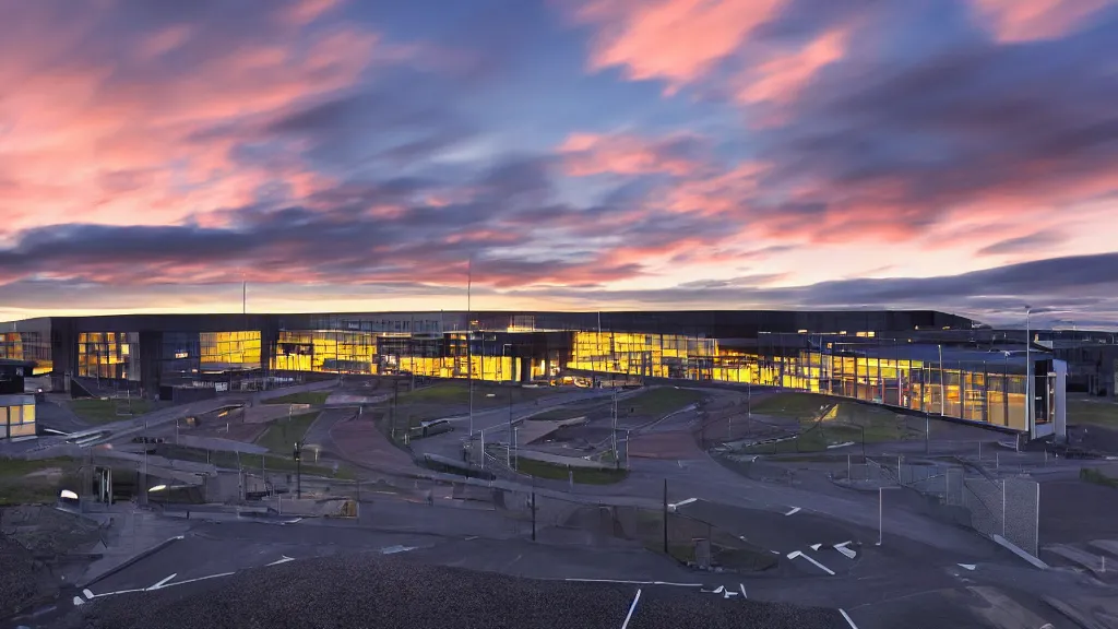 Image similar to reykjavik junior college, sunset lighting, rim light, hyper realistic, cinematic frame