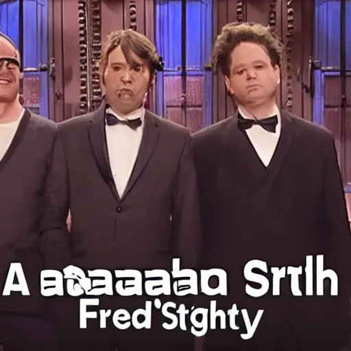 Image similar to a Saturday Night Live sketch starring Fred, Greg, Bob, and Sarah