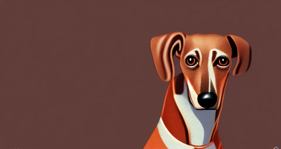 Image similar to a digital painting of a greyhound - sausage dog hybrid, isolated, hyperealism, award winning, stunning, trending on art - sation, highly detailed, cinematic lighting, 8 k, hd