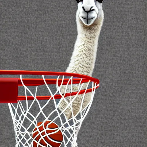 Image similar to a llama dunking a basketball, 4 k, digital art, high resolution, trending on artstation