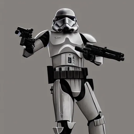 Image similar to an extremely long shot of an imperial stormtrooper in battle position ready to shoot his blaster concept art by Doug Chiang cinematic, realistic painting, high definition, very detailed, extremely high detail, photo realistic, concept art, the Mandalorian concept art style