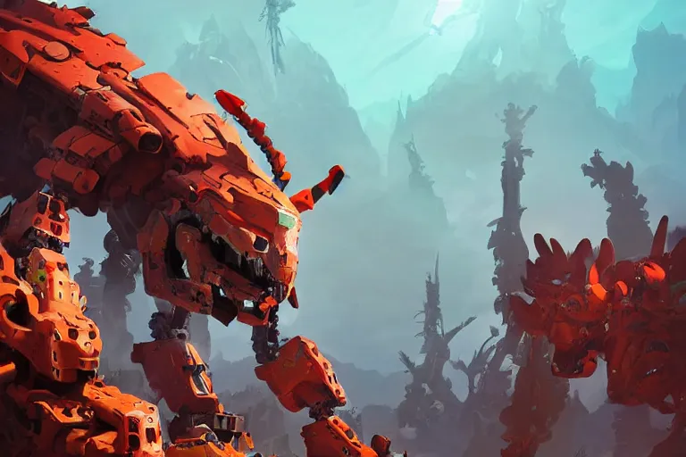 Image similar to fireclaw machine mecha animal beast robot of horizon forbidden west horizon zero dawn bioluminiscence, behance hd by jesper ejsing, by rhads, makoto shinkai and lois van baarle, ilya kuvshinov, rossdraws global illumination