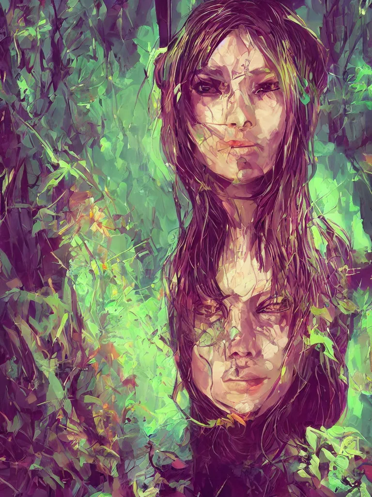 Image similar to Portrait of a beautiful glitch woman in the jungle, trending on artstation