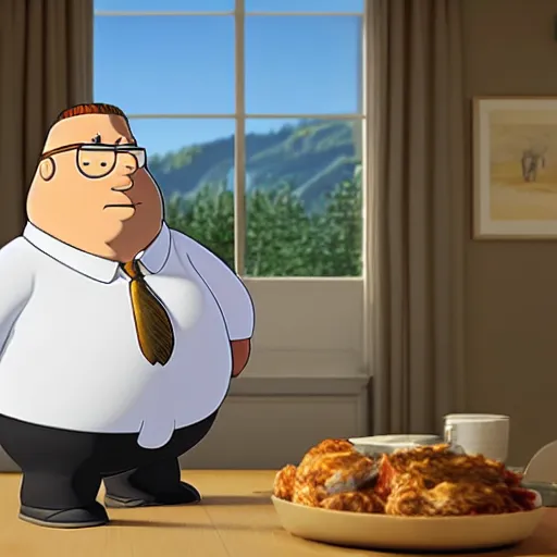 Image similar to hyperrealistic dslr film still of peter griffin in family guy, stunning 8 k octane comprehensive 3 d render, inspired by istvan sandorfi & greg rutkowski & unreal engine, perfect symmetry, dim volumetric cinematic lighting, extremely hyper - detailed, extremely lifelike attributes & lifelike texture, intricate, masterpiece, artstation, stunning