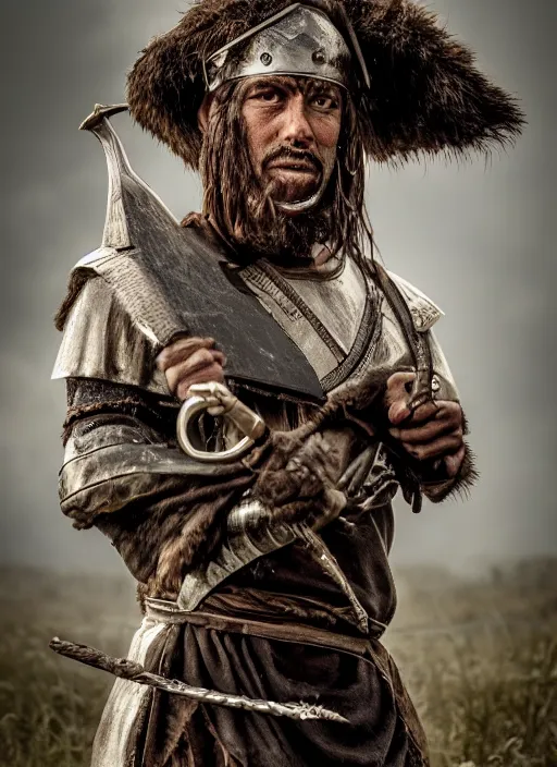 Prompt: photo of medieval tribal warrior ultra realistic, cinematic, full shot,