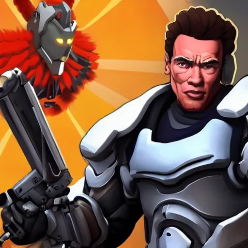 Image similar to a screenshot of arnold schwarzenegger as genji in overwatch