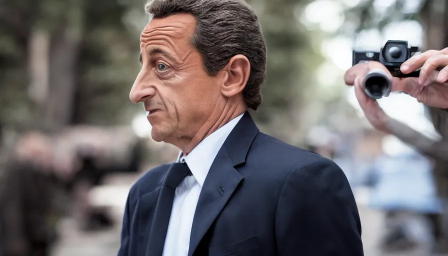 Prompt: hyper-realistic and anamorphic 2010s movie still of Nicolas Sarkozy, by Paolo Sorrentino, Leica SL2 30mm, beautiful color, high quality, high textured, lens flare