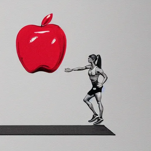 Image similar to an apple doing CrossFit, super detailed person and apple