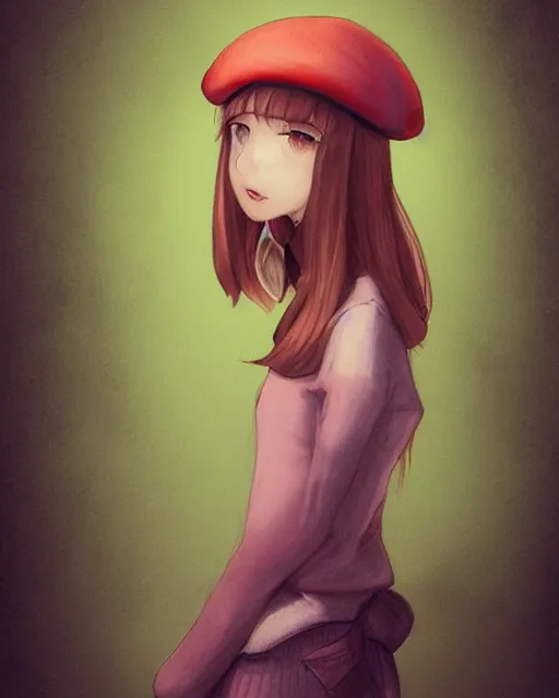 Image similar to girl with beret, drawn by Yueko, trending on Artstation