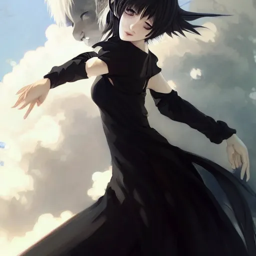 a gothic anime girl and her pet raven raven haunting, Stable Diffusion