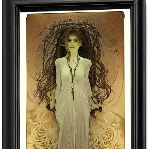 Prompt: cryptid woman, by emil melmoth, by alphonse mucha