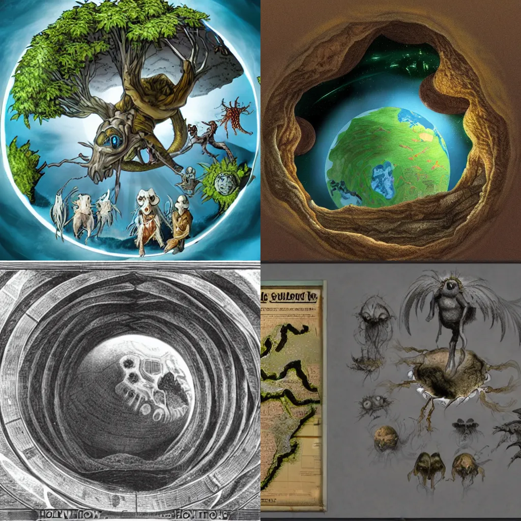 Prompt: Hollow earth with subterranean creatures