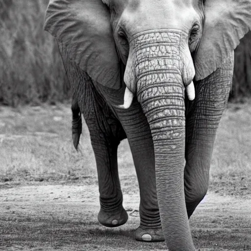 Image similar to an albino elephant, walking directly to the camera, national geographic photo