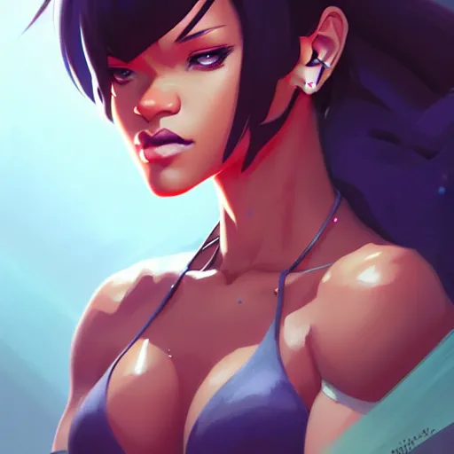 Image similar to buff rihanna, portrait shinkai makoto studio ghibli studio key hideaki anno sakimichan stanley artgerm lau rossdraws james jean marc simonetti elegant highly detailed digital painting artstation pixiv