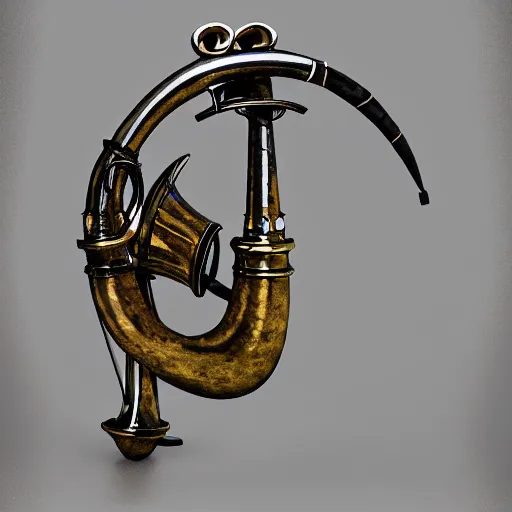 Image similar to a 3 d render of a medieval blowing horn, winding horn, animal horn, higly detailed, mystic, artwork