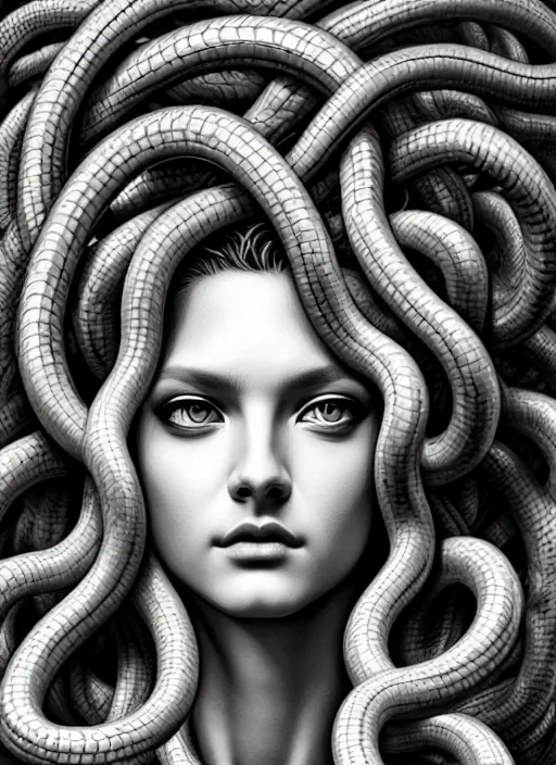 Prompt: photo of a medusa in the style of stefan kostic, realistic, half body shot, sharp focus, 8 k high definition, insanely detailed, intricate, elegant, art by stanley lau and artgerm, extreme bokeh foliage