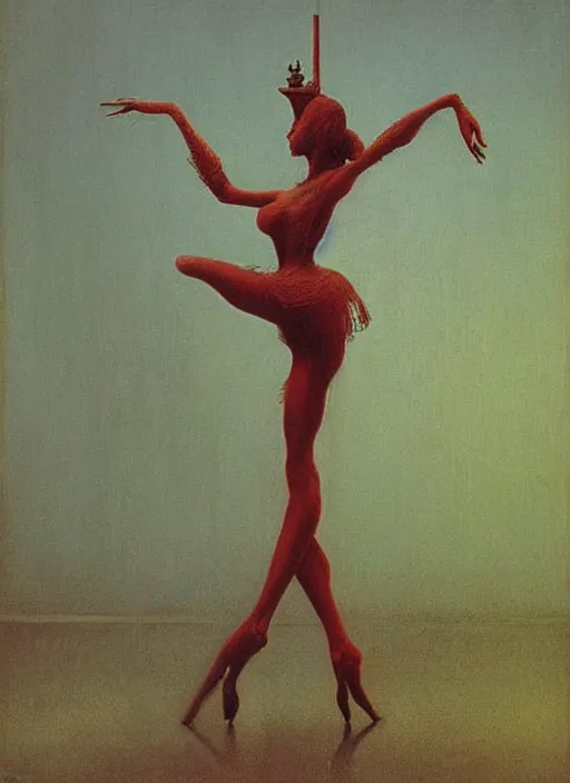 Prompt: the ballerina candelabra, painted by zdzislaw beksinski