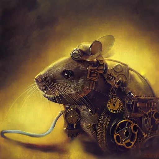 Image similar to steampunk rat, acid, 303, psychedelic, by ruan jia