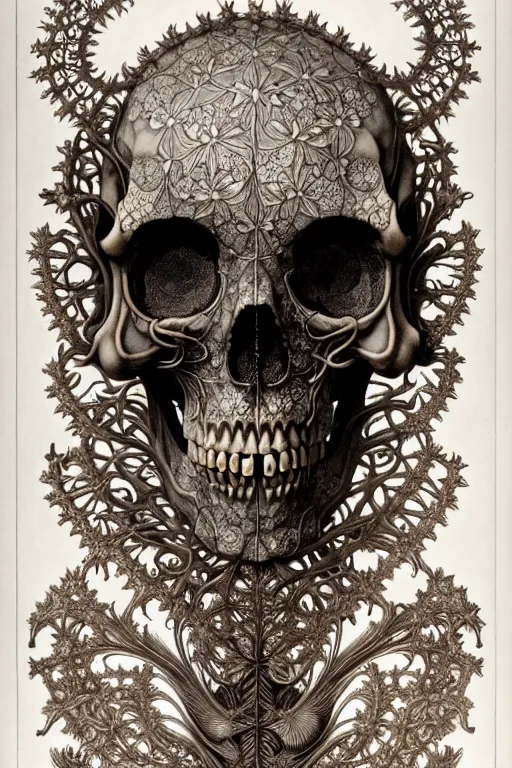 Prompt: art forms of nature by ernst haeckel, memento mori by arthur rackham, ornate antique porcelain beautiful skull mask, ultrasharp, photorealistic, hyperdetailed, octane render, polished, art nouveau, neo - gothic, gothic, intricate ornamental organic filigree, art nouveau botanicals, art forms of nature by ernst haeckel, horizontal symmetry, symbolist, visionary