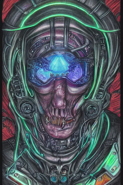 Image similar to cyberpunk occultist eldritch austronaut, colored pencil painting, high detail